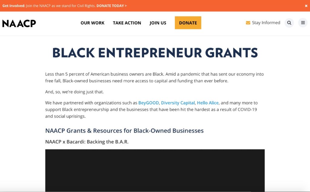 An overview of black business data as well as a list of grants provided by the NAACP.