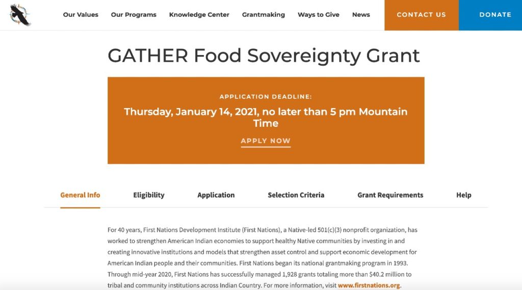 Overview of Food Sovereignty Grant program header banner and background.