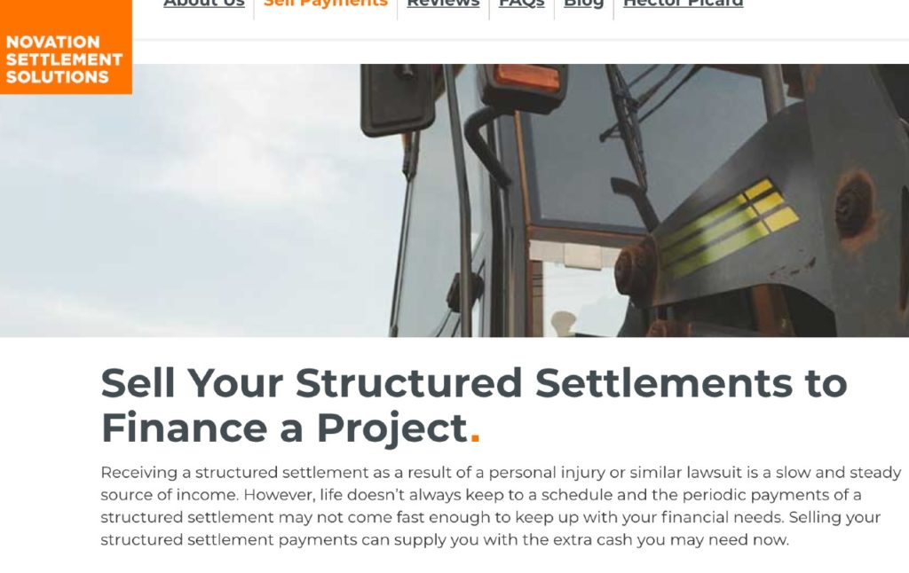 Reason for selling a structured settlement on the Novation Settlement Solutions website. 