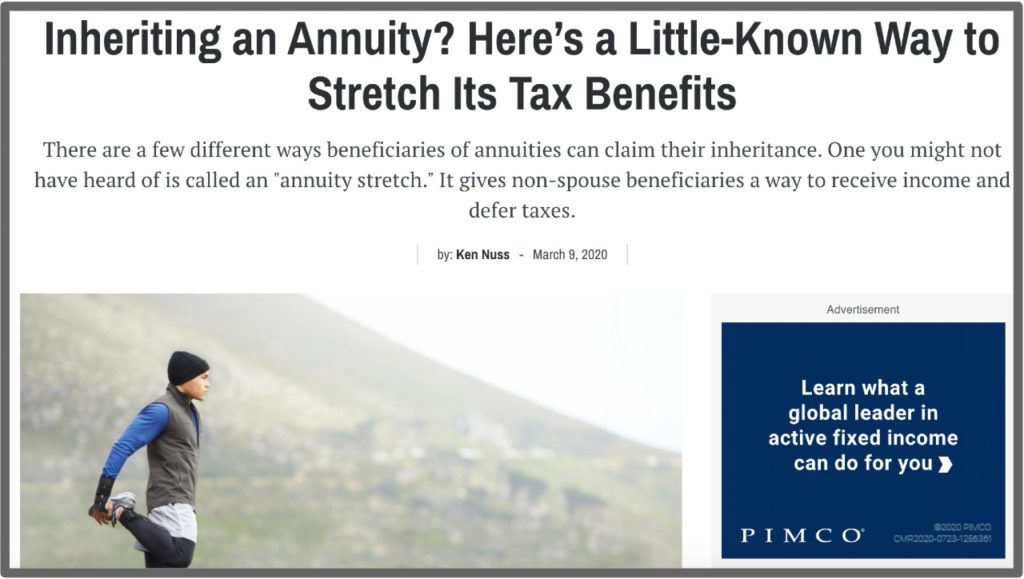 Kiplinger articles on the annuity stretch tax deferral technique.