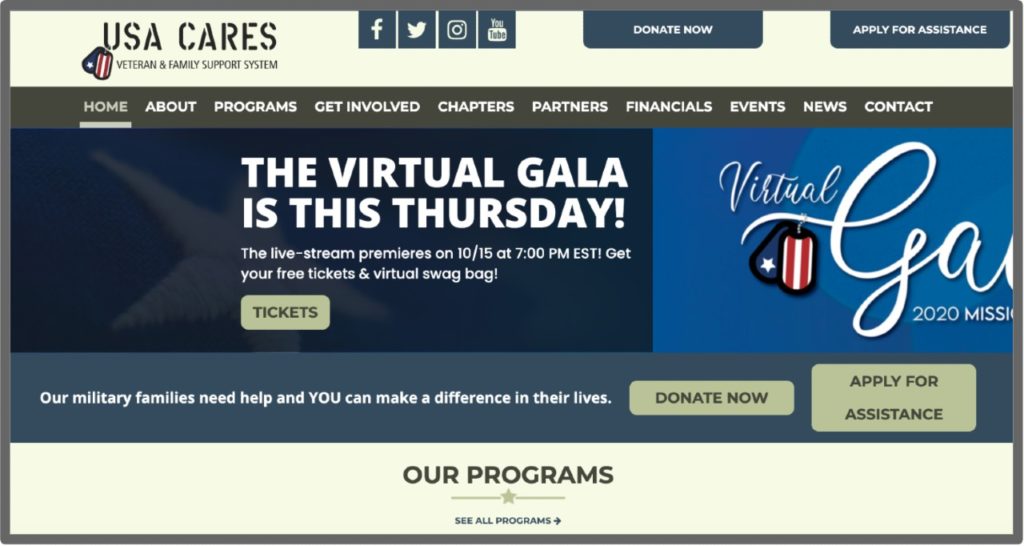 Veteran & family support system, USA Cares.