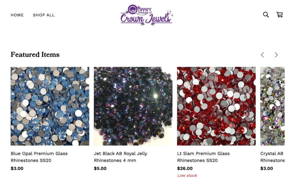 Four images of types of rhinestones that are available for purchase.